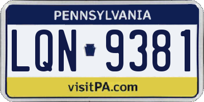 PA license plate LQN9381
