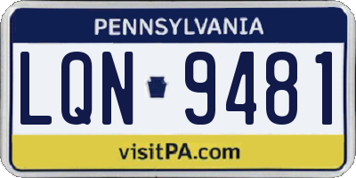 PA license plate LQN9481