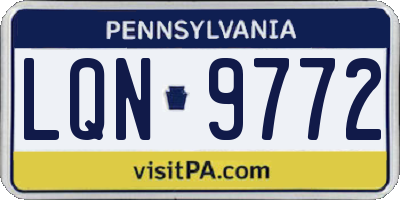 PA license plate LQN9772