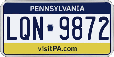 PA license plate LQN9872