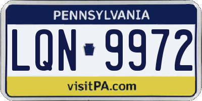 PA license plate LQN9972