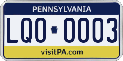 PA license plate LQO0003