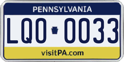 PA license plate LQO0033