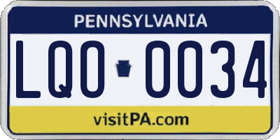 PA license plate LQO0034