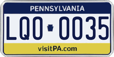 PA license plate LQO0035