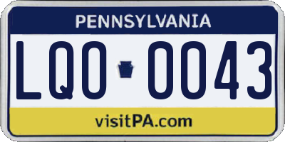 PA license plate LQO0043