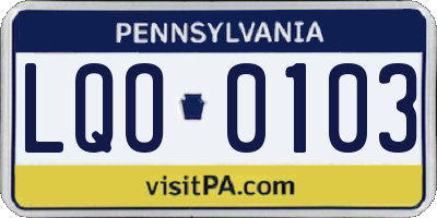 PA license plate LQO0103