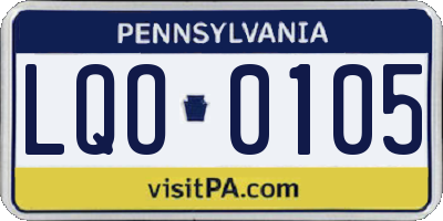 PA license plate LQO0105
