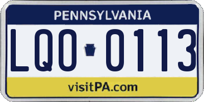 PA license plate LQO0113