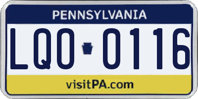 PA license plate LQO0116