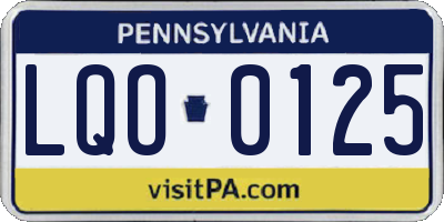 PA license plate LQO0125