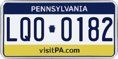 PA license plate LQO0182