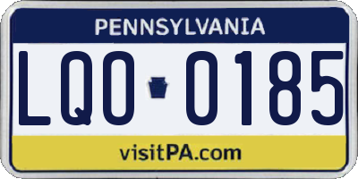 PA license plate LQO0185