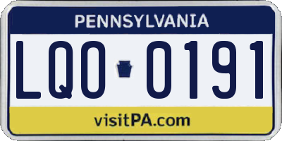 PA license plate LQO0191