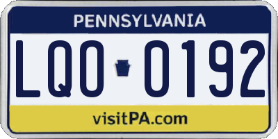 PA license plate LQO0192