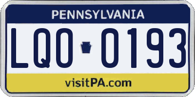 PA license plate LQO0193