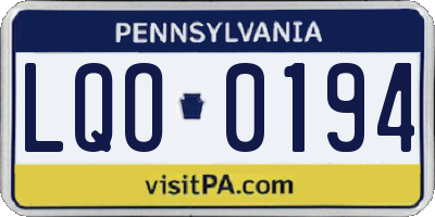 PA license plate LQO0194