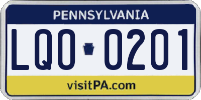 PA license plate LQO0201