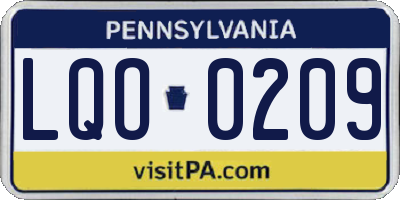PA license plate LQO0209