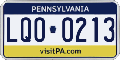 PA license plate LQO0213