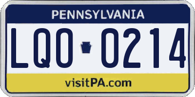 PA license plate LQO0214