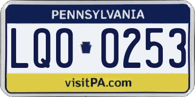 PA license plate LQO0253