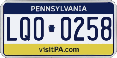 PA license plate LQO0258