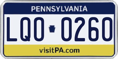 PA license plate LQO0260
