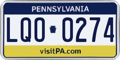 PA license plate LQO0274