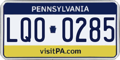 PA license plate LQO0285