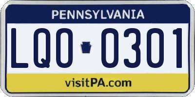 PA license plate LQO0301