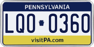 PA license plate LQO0360