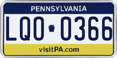 PA license plate LQO0366