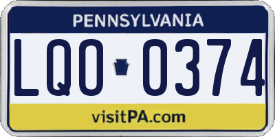 PA license plate LQO0374