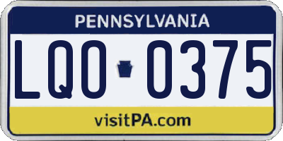 PA license plate LQO0375