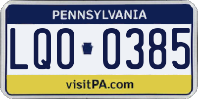 PA license plate LQO0385