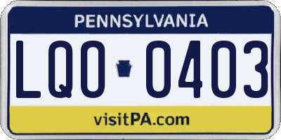 PA license plate LQO0403
