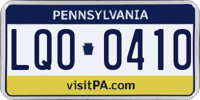 PA license plate LQO0410