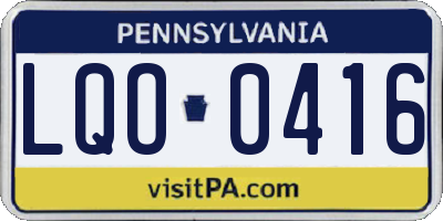 PA license plate LQO0416
