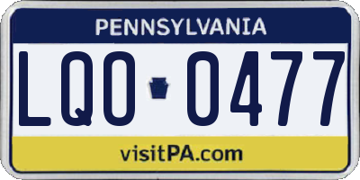 PA license plate LQO0477
