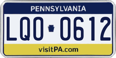 PA license plate LQO0612