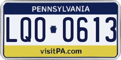 PA license plate LQO0613