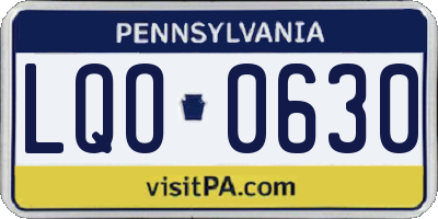 PA license plate LQO0630