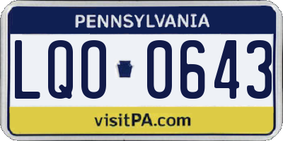 PA license plate LQO0643