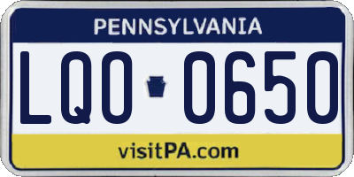 PA license plate LQO0650