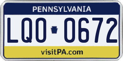 PA license plate LQO0672