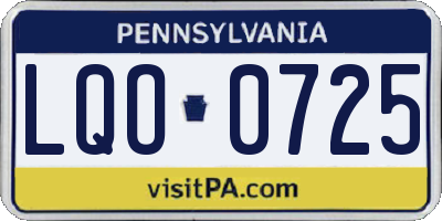 PA license plate LQO0725