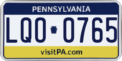 PA license plate LQO0765