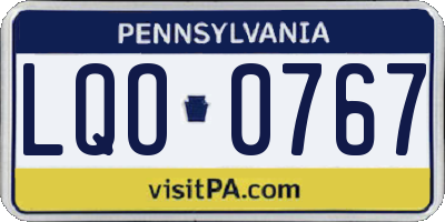 PA license plate LQO0767