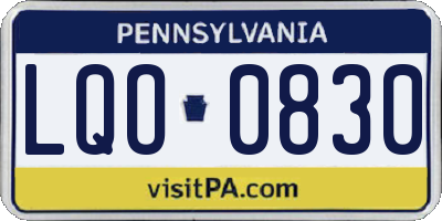 PA license plate LQO0830